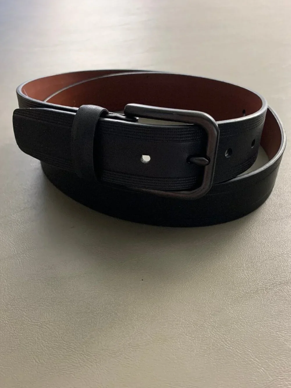 Perry Ellis Men's Embossed Genuine Leather Casual Belt, Black, Size 42